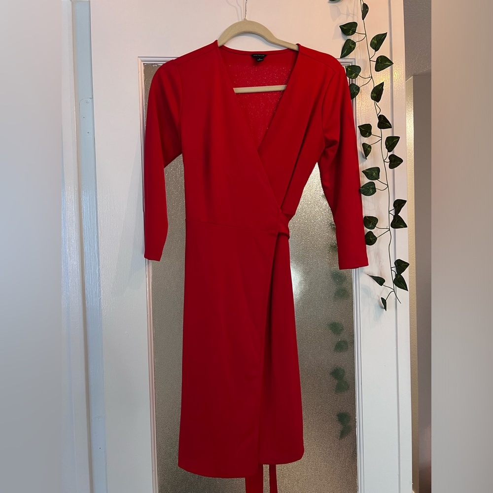 Ann Taylor Red Wrap Tie Dress
